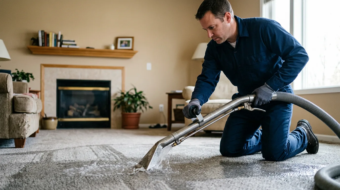 Water damage restoration technician working near Longview, IL